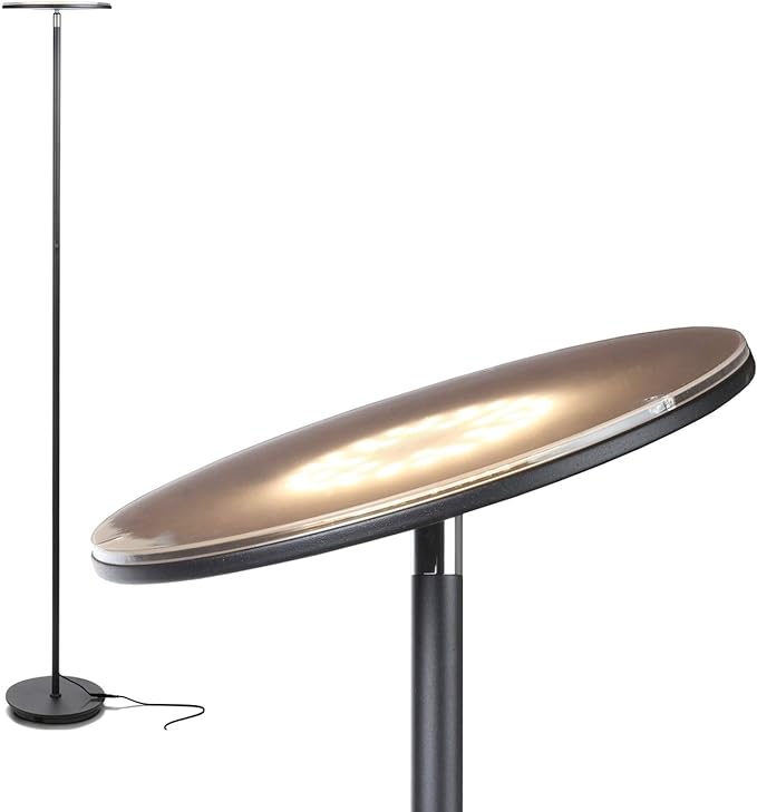 Brightech Sky Flux Dimmable LED Floor Lamp – Super Bright Floor Lamp for Living Room and Offices – Torchiere Standing Lamp with 3 Light Options, Tall Lamp for Bedroom Reading and More - Black - LeafyLoom