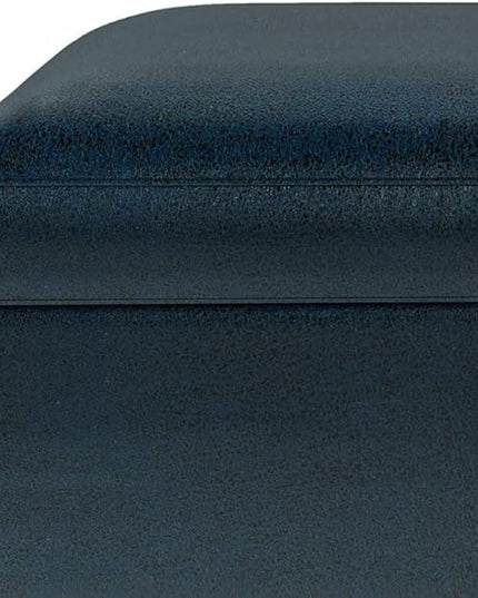 SIMPLIHOME Owen 36 inch Wide Rectangle Small Rectangular Storage Ottoman in Distressed Dark Blue Faux leather, for the Living Room, Family Room and Entryway - LeafyLoom