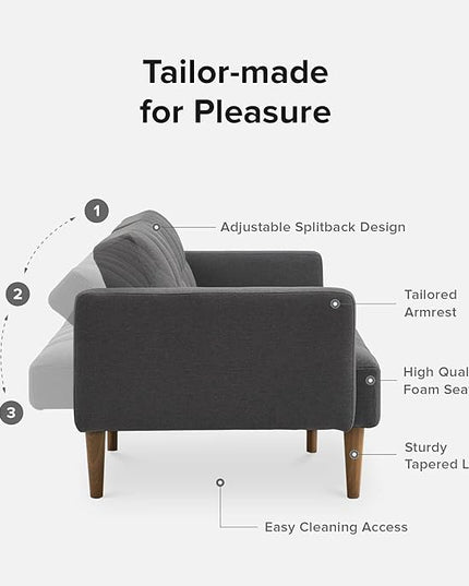 mopio Aaron Couch, Small Sofa, Futon, Sofa Bed, Sleeper Sofa, Loveseat, Mid Century Modern Futon Couch, Sofa Cama, Couches for Living Room, Bedroom (Dark Gray, Fabric) - LeafyLoom