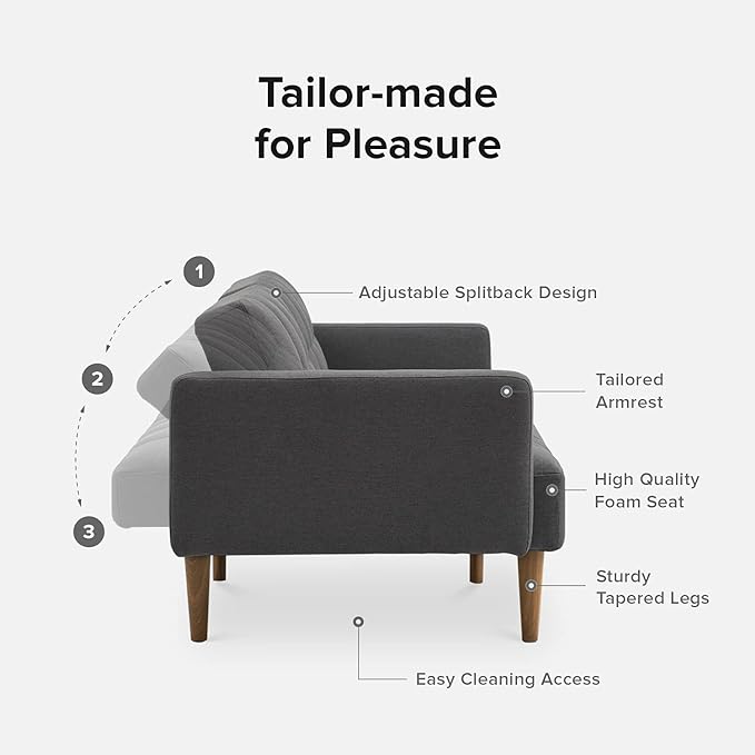 mopio Aaron Couch, Small Sofa, Futon, Sofa Bed, Sleeper Sofa, Loveseat, Mid Century Modern Futon Couch, Sofa Cama, Couches for Living Room, Bedroom (Dark Gray, Fabric) - LeafyLoom