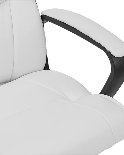 Amazon Basics Office Computer Task Desk Chair with Padded Armrests, Mid-Back, Adjustable, 360 Swivel, Rolling, 275 Pound Capacity, 24.2"D x 24"W x 38.6"H, BIFMA Certified, White Faux Leather - LeafyLoom