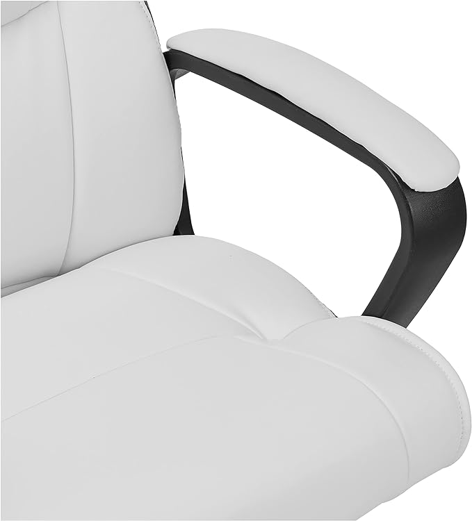 Amazon Basics Office Computer Task Desk Chair with Padded Armrests, Mid-Back, Adjustable, 360 Swivel, Rolling, 275 Pound Capacity, 24.2"D x 24"W x 38.6"H, BIFMA Certified, White Faux Leather - LeafyLoom