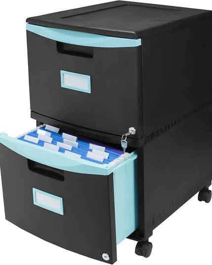 Storex 61315A01C File Cabinet, 1-Pack, Black/Teal - LeafyLoom