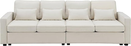 104" Modern Sofa, 4-seat Couch with Armrest Pockets and 4 Pillows for Living Room, Apartment, 104inch, Beige - LeafyLoom
