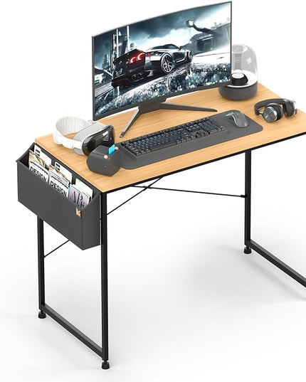 MoNiBloom Computer Desk, Modern Simple Style Laptop Table with Bag for Reading Writing Livingroom Bedroom - Light Walnut - LeafyLoom