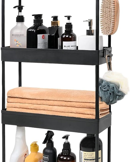 Arogan Slim Rolling Storage Cart with Wheels, 4 Tier Bathroom Storage Cart Laundry Room Organizer, Rolling Utility Cart for Kitchen, Bathroom, Laundry Room, Office, Narrow Place(Black) - LeafyLoom