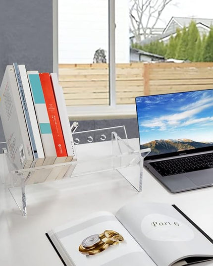 Sumerflos Acrylic Desktop Bookcase, Book Storage Organizer Bookshelves, Clear Mordern Tabletop Storage Rack for Office Home Shelf Display for Cd/Magazine/Book - Clear - LeafyLoom