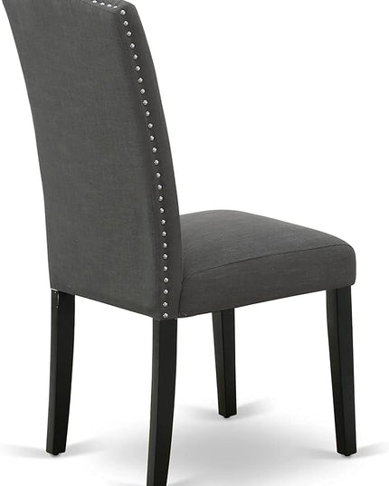 East West Furniture SHEN3-BLK-20 3 Piece Room Set Contains a Round Kitchen Dining Table with Pedestal and 2 Dark Gotham Linen Fabric Upholstered Chairs, 42x42 Inch - LeafyLoom