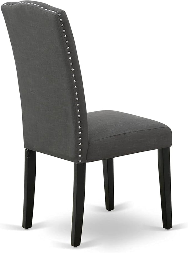 East West Furniture SHEN3-BLK-20 3 Piece Room Set Contains a Round Kitchen Dining Table with Pedestal and 2 Dark Gotham Linen Fabric Upholstered Chairs, 42x42 Inch - LeafyLoom