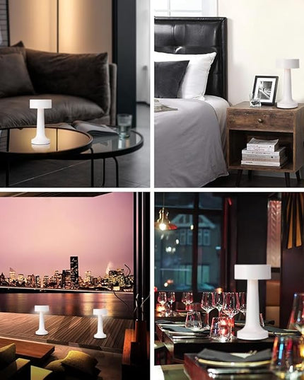 Portable LED Table Lamp, 3-Levels Brightness Metal Desk Lamp, 3 Color Touch Control Rechargeable Lamp, Night Light, Bedside Lamp,Dining Room Lamp,Gifts for Friends (White) - LeafyLoom