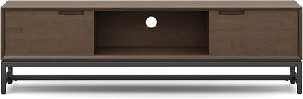 SIMPLIHOME Banting SOLID HARDWOOD Wide Modern Industrial Media Stand for TVs up to 80 inches for The Living Room and Entertainment Center, 72 inch, Walnut Brown - LeafyLoom