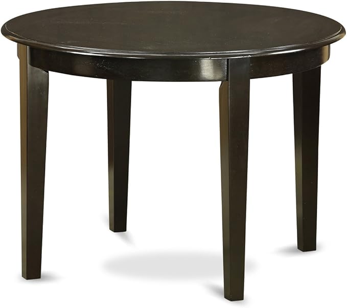 East West Furniture BOBA5-CAP-21 Boston 5 Piece Kitchen Set Includes a Round Dining Room Table and 4 Blue Color Linen Fabric Parsons Dinette Chairs, Cappuccino, 42x42 Inch - LeafyLoom