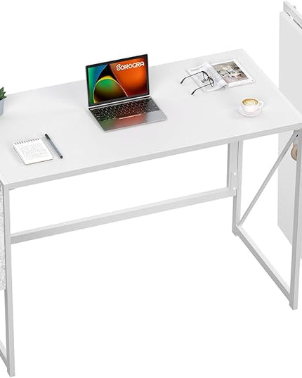 Folding Desk, Small Foldable Desk 39.4 Inch for Small Space, Computer Table Home Office Writing Desk with Storage Bag Headphone Hook, Easy Assembly, White - LeafyLoom