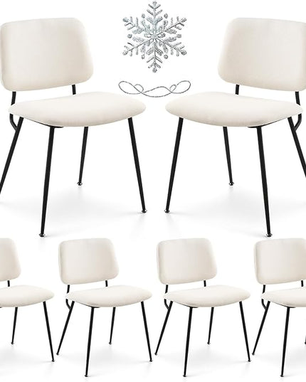 COLAMY Modern Upholstered Dining Chairs Set of 6, Fabric Dining Room Chairs Accent Diner Chair Stylish Kitchen Chairs with Solid Metal Legs, Cream - LeafyLoom