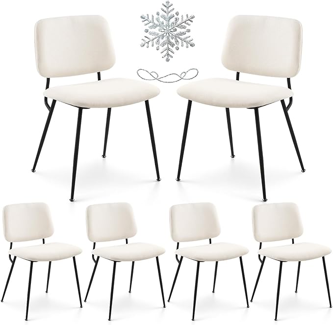 COLAMY Modern Upholstered Dining Chairs Set of 6, Fabric Dining Room Chairs Accent Diner Chair Stylish Kitchen Chairs with Solid Metal Legs, Cream - LeafyLoom