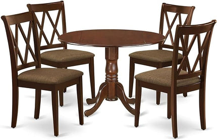East West Furniture DLCL5-MAH-C Dublin 5 Piece Modern Set Includes a Round Wooden Table with Dropleaf and 4 Linen Fabric Dining Room Chairs, 42x42 Inch, Mahogany - LeafyLoom