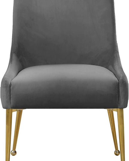 Meridian Furniture Owen Collection Modern | Contemporary Velvet Upholstered Dining Chair with Polished Gold Metal Legs, Set of 2, 24" W x 21" D x 34.5" H, Grey - LeafyLoom
