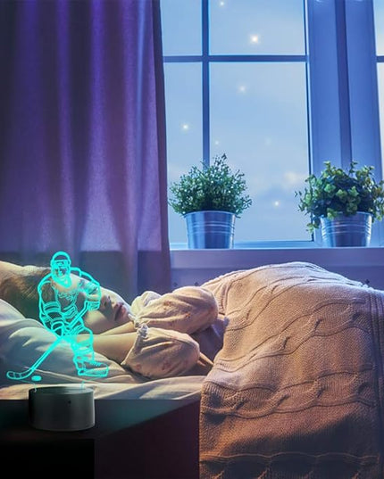 Hockey Player 3D Night Light Lamps for Kids 7 LED Color Changing Touch Table Desk Lamps Lighting Cool Toys Gifts Birthday Xmas Decoration for Sports Hockey Fan - LeafyLoom