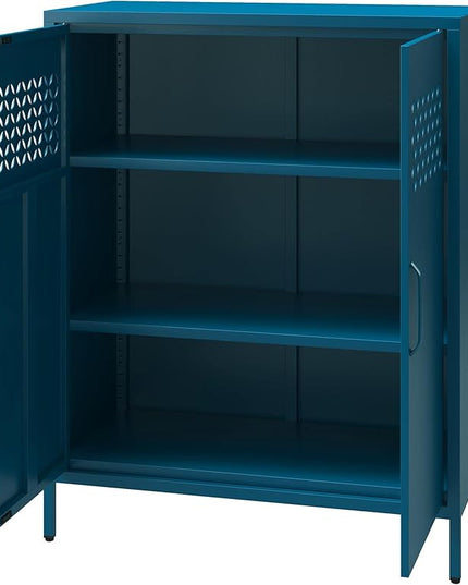 Mr. Kate Annie Short Metal 2 Door Cabinet, Deep Blue Ocean - LeafyLoom