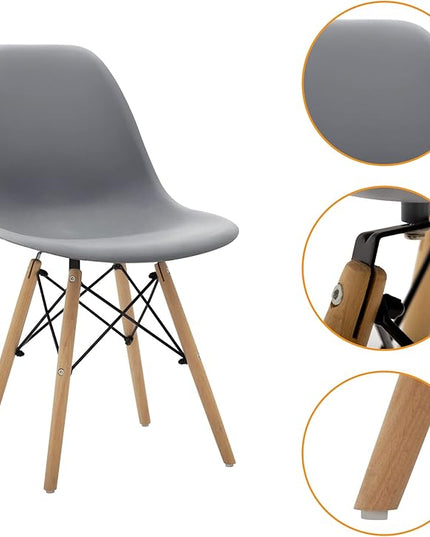 CangLong Modern Mid-Century Shell Lounge Plastic Natural Wooden Legs for Kitchen, Dining, Bedroom, Living Room Side Chairs, Set of 1, Grey - LeafyLoom