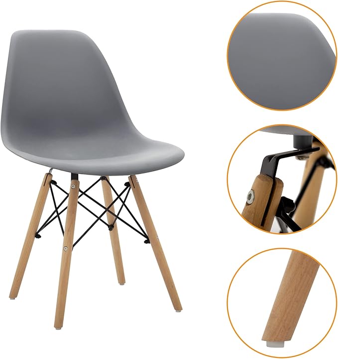 CangLong Modern Mid-Century Shell Lounge Plastic Natural Wooden Legs for Kitchen, Dining, Bedroom, Living Room Side Chairs, Set of 1, Grey - LeafyLoom