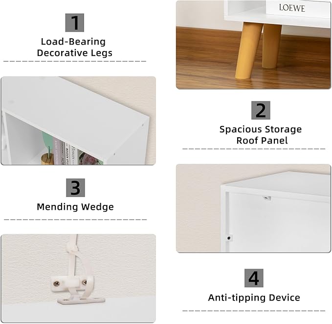 YAHARBO 10 Cube White Bookshelf,3 Tier Book Shelf with Legs,Modern Minimalist Bookcase,Open Book Shelves Storage Organizer,Frees Standing Wooden Display Bookcases for Small Space,Bedroom,Living Room - LeafyLoom
