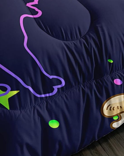 Mushroom Kawaii Cat Comforter Set Queen Size Kids Mushroom Bedding Set Star Theme Quilt Bed Set for Boys Girls Adults with 1 Comforter and 2 Pillowcases - LeafyLoom