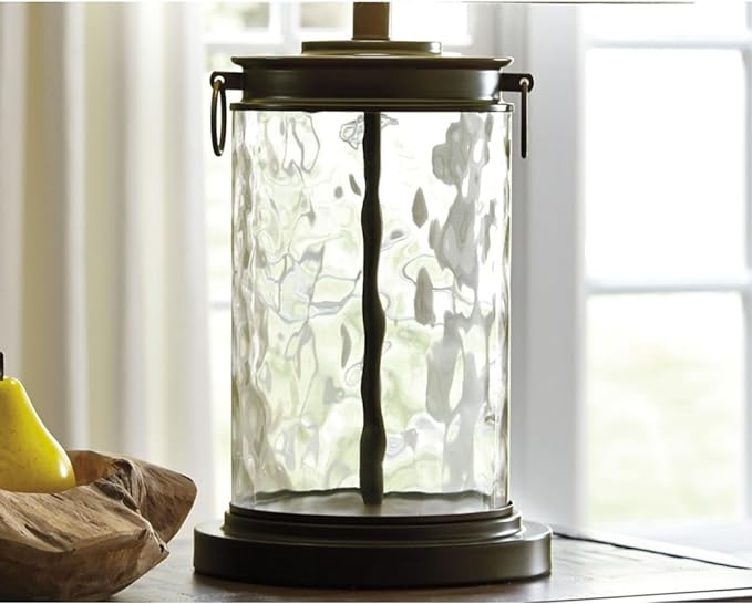 Signature Design by Ashley Tailynn Modern 25.25" Glass Table Lamp with Hardback Shade, Clear - LeafyLoom