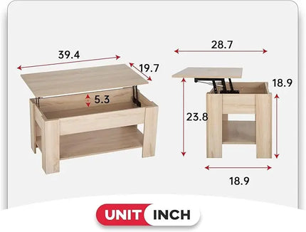 FDW Lift Top Coffee Table with Hidden Compartment and Storage Shelf Wooden Lift Tabletop for Home Living Room Reception Room Office (Natural) - LeafyLoom