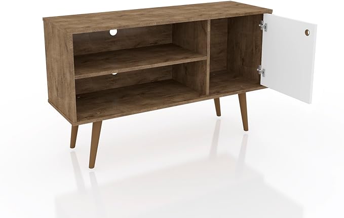 Manhattan Comfort Liberty Mid Century Modern TV Stand for Televisions up to 46 Inches, Bedroom and Living Room Entertainment Center with Storage, Shelves, and Cabinet, 43" Wide, Rustic Brown/White - LeafyLoom