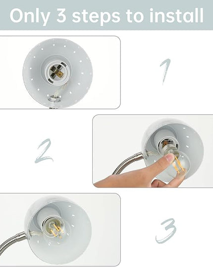 Eye-Caring Table Lamp of Simple Designs Home E26 Led Screw Basic Metal Desk Lamp with Flexible Gooseneck Hose Neck Study Lamp for Bedroom Office Living Room Convenient On/Off Switch(White) - LeafyLoom