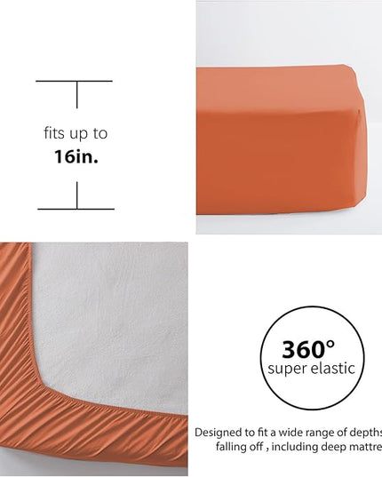 Anluoer King Comforter Set 7 Piece, Burnt Orange Bed in a Bag with Sheets, Pom Pom Boho Bedding Comforter Sets with 1 Comforter, 2 Pillow Shams, 2 Pillowcases, 1 Flat Sheet, 1 Fitted Sheet - LeafyLoom