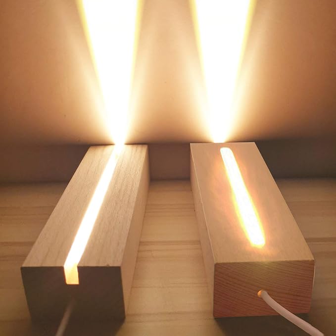 2Pack 6 inch Wood Rectangle Display Pedestal,Wooden Rectangle Led Lights Display Base for Acrylic and Plexiglass,Wood Night LED Light Lamp Base - LeafyLoom