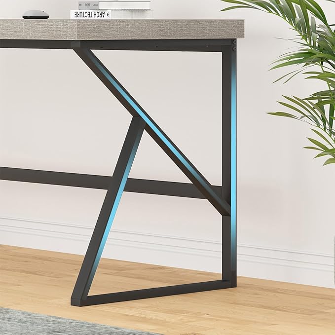 HSH Large Computer Desk, Industrial Metal Wood Gray Home Office Desk, Modern Long Work Study Writing Gaming Table, Student Simple PC Laptop Desk for Bedroom Living Room, Light Grey Oak, 60 Inch - LeafyLoom