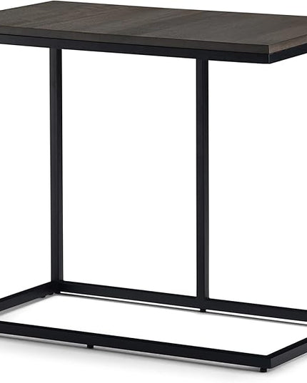 SIMPLIHOME Ward SOLID MANGO WOOD and Metal 28 inch wide Square C Side Table in Warm Grey, for the Living Room and Bedroom - LeafyLoom