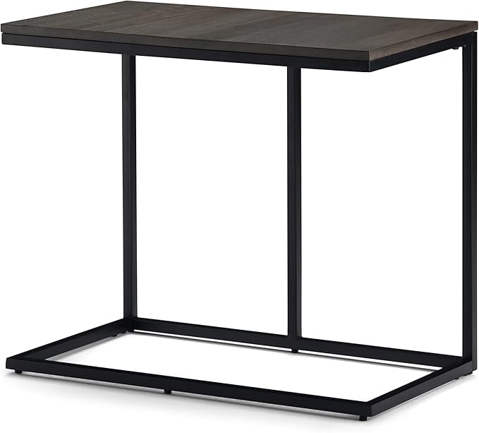 SIMPLIHOME Ward SOLID MANGO WOOD and Metal 28 inch wide Square C Side Table in Warm Grey, for the Living Room and Bedroom - LeafyLoom