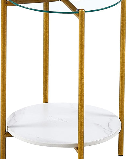 NicBex Coffee Table Tempered Glass Coffee Table with Storage Round Center Tables with Open Bottom Shelf End Table for Living Room, Dining Room, Office, and Bedroom,14.17" W, White - LeafyLoom