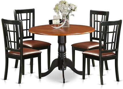 East West Furniture DLNI5-BCH-LC 5 Piece Room Furniture Set Includes a Round Kitchen Table with Dropleaf and 4 Faux Leather Upholstered Dining Chairs, 42x42 Inch - LeafyLoom
