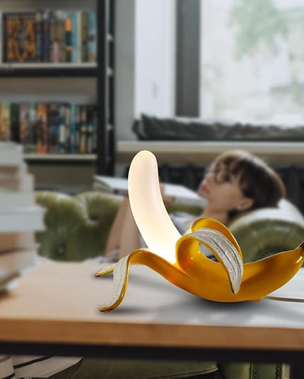 Modern Banana Table Lamp, Desk Lamp,Led Night Light Baking Finish Resin Banana Lighting Fixture for Living Room, Bedroom,Home Office,Kids Room (Lying) - LeafyLoom