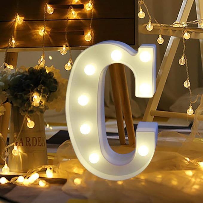LED Marquee Letter Lights Sign C 26 Alphabet Light Up Letters Sign for Night Light Wedding Birthday Party Battery Powered Christmas Lamp Home Bar Decoration (C) - LeafyLoom