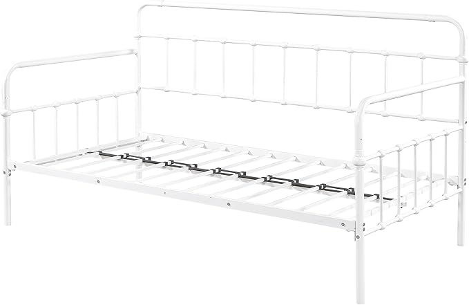 SuperStroke Jintop Twin Size Bed W slats,Metal Frame Daybed with Trundle and Anti-Noise Design,Space-Saving & Easy to Install,for Living Room Bedroom Apartment,White - LeafyLoom