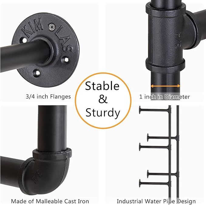 Pynsseu Industrial Iron Pipe Shelving Brackets Unit, Farmhouse Wall Mounted Pipe Shelves for Kitchen Bathroom, DIY Bookshelf Living Room Storage, 3Pack of 4 Tier - LeafyLoom