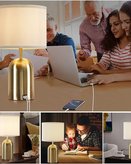 Bedside Lamp with USB Port, Touch Control Table Lamp for Bedroom 3 Way Dimmable Modern Nightstand Lamp with Fabric Shade Gold Base for Living Room, Dorm, Home Office, LED Bulb Included - LeafyLoom
