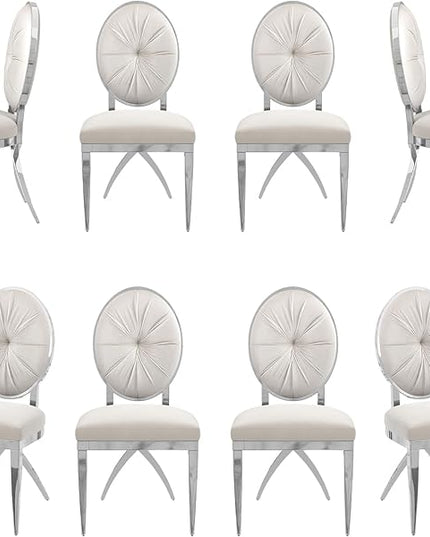 ACEDÉCOR Dining Chairs, White Velvet Dining Room Chairs with Silver Mirrored Legs, Glam White Kitchen Chairs for Dining Room, Kitchen, Living Room (Set of 8) - LeafyLoom