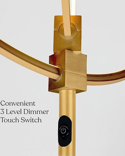 Brightech Eclipse Modern LED Torchiere Floor Lamp - Very High Brightness, Indoor Lamp - Living Room Standing Light - Alternative to Halogen - Built in Touch Dimmer - Gold/Brass - LeafyLoom