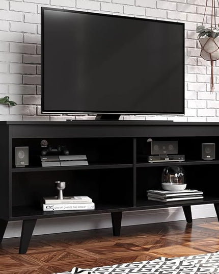 Madesa TV Stand Cabinet with 4 Shelves and Cable Management, Entertainment Center for TVs up to 55 Inches, Wooden, 23'' H x 15'' D x 53'' L – Black - LeafyLoom