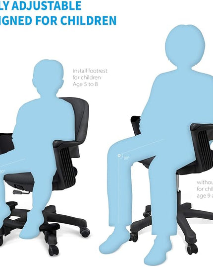 Kids Desk Chair: Ergonomic Kids Computer Chair | Adjustable Kids Office Chair with Wheels & Arms | Study Chair for Girls and Boys - Kids Chair Desk with Wheel Covers (Piano Black) - LeafyLoom