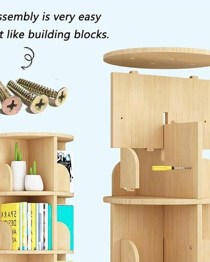 Gdrasuya10 2 Tier Rotating Bookshelf with Legs, Small Rotating Bookshelf Wood Revolving Bookcase Book Organizer Book Display Shelves Storage for Living Room Bedroom Study Room - LeafyLoom