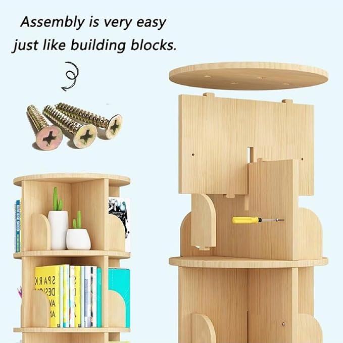 Gdrasuya10 2 Tier Rotating Bookshelf with Legs, Small Rotating Bookshelf Wood Revolving Bookcase Book Organizer Book Display Shelves Storage for Living Room Bedroom Study Room - LeafyLoom