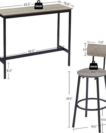 NicBex Kitchen Small Dining Table for 2 Breakfast Nook Table Set Bar Table Set with 2 Bar Stools Pu Soft Seat with Backrest for Small Space, Dining Room, Apartment, Easy Clean, Grey - LeafyLoom